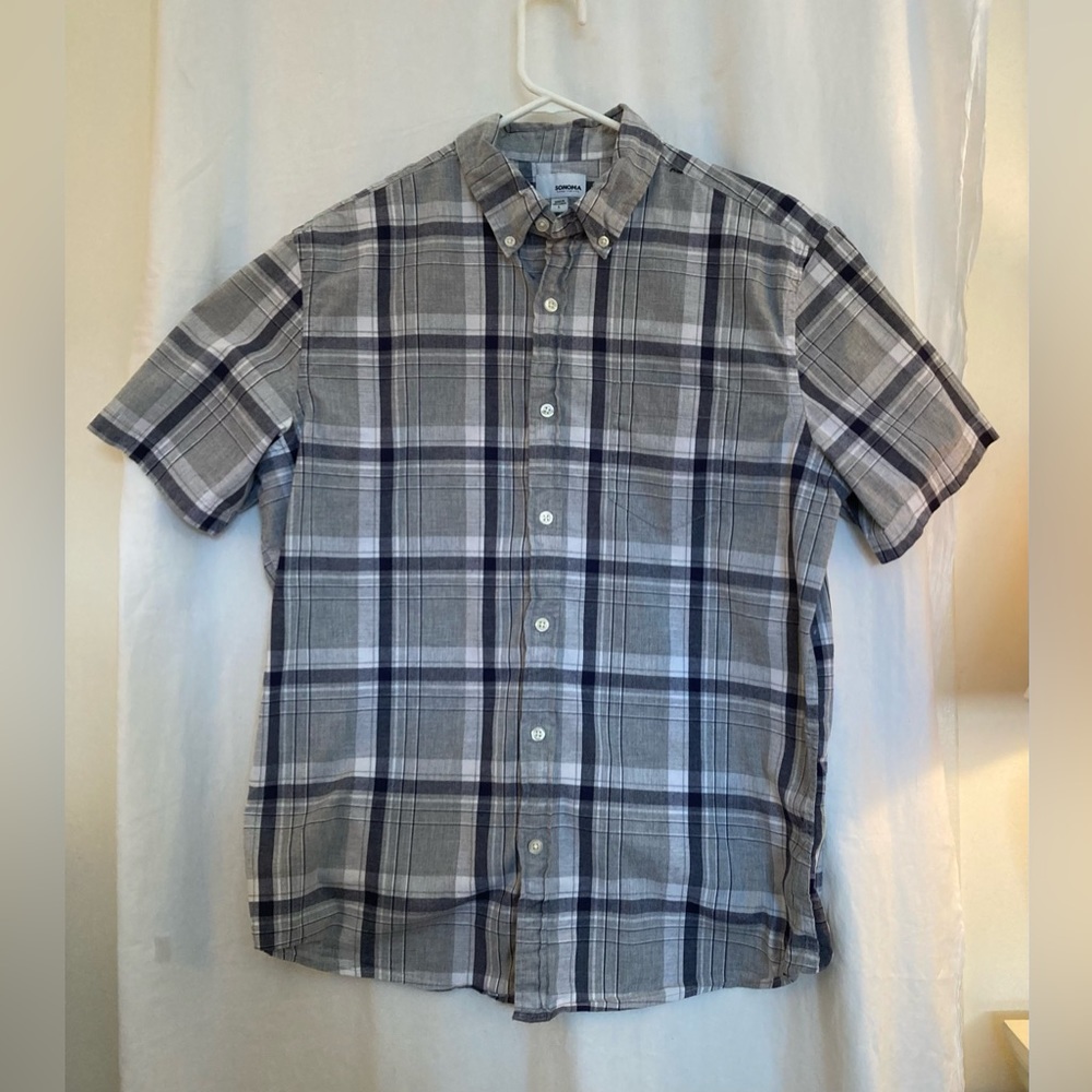 Sonoma Short Sleeve Plaid Casual Dress Shirt Size L Great Dad Gift!